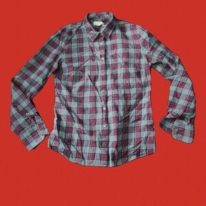 J.Crew Boys Gray Short Plaid Collared Button Long Sleeve Size 6